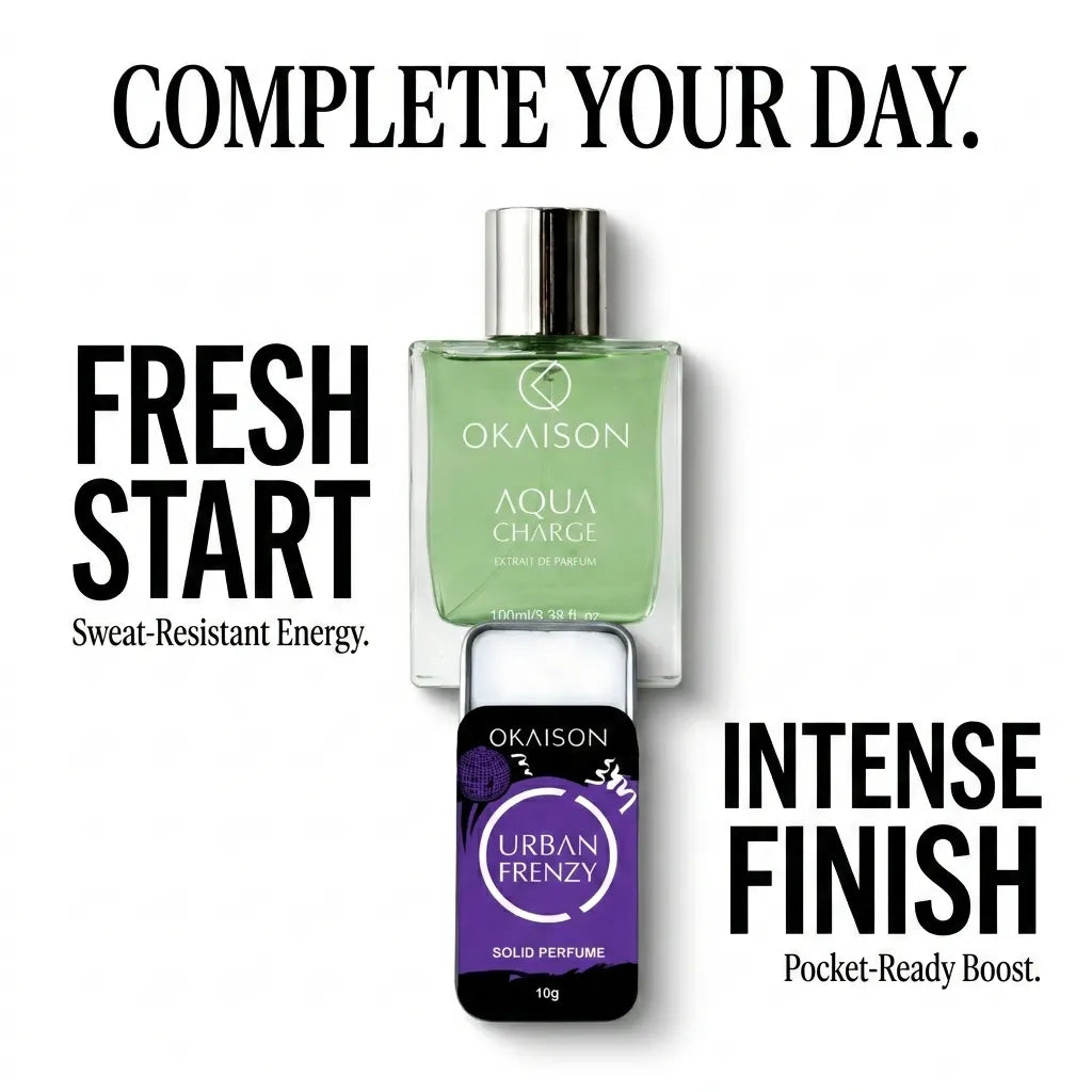 OKAISON Fresh & Fierce Perfume Duo | Aqua Charge Body Perfume + Urban Frenzy Solid Perfume | Long-Lasting Active & Night Occasion Fragrance Set