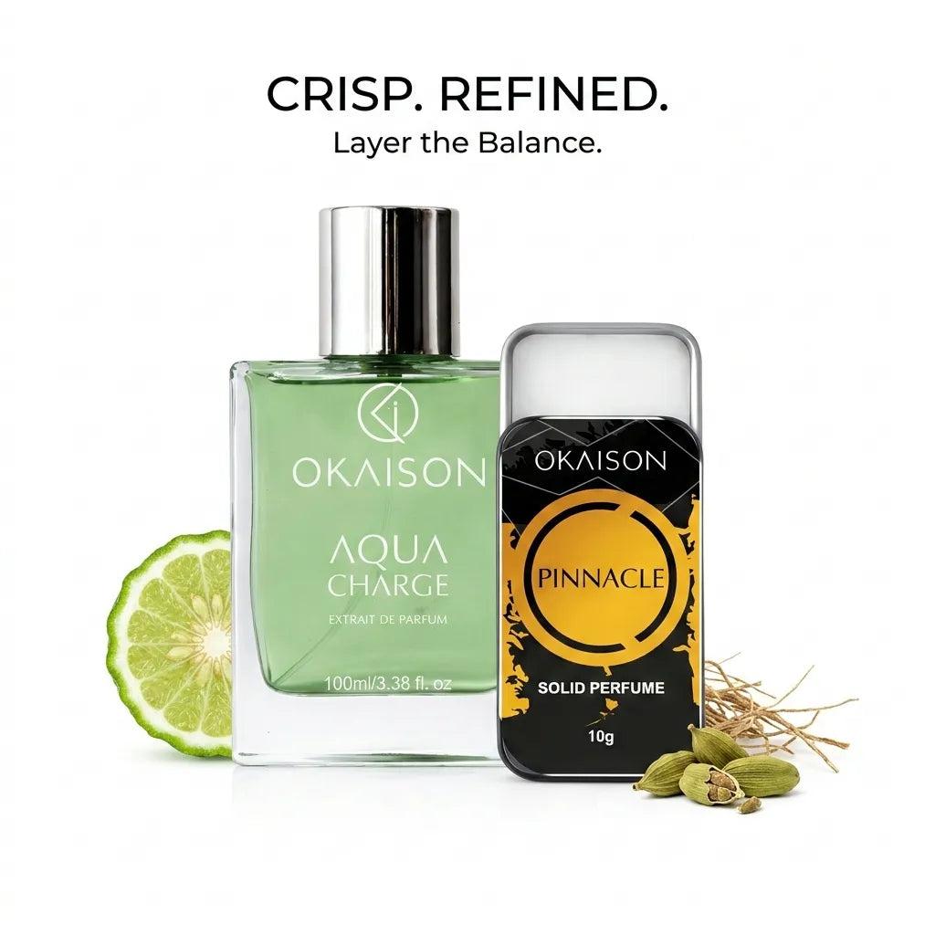 OKAISON Aqua charge Power Duo | Body Perfume + Pinnacle Solid Perfume | Long-Lasting Frsah and citrus fragrance