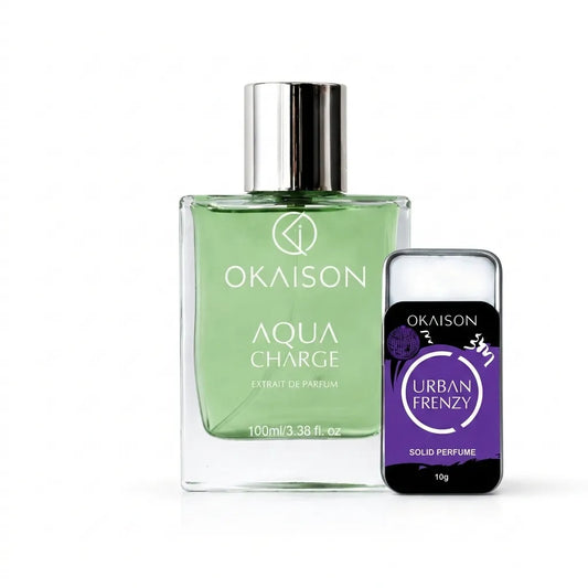 OKAISON Fresh & Fierce Perfume Duo | Aqua Charge Body Perfume + Urban Frenzy Solid Perfume | Long-Lasting Active & Night Occasion Fragrance Set