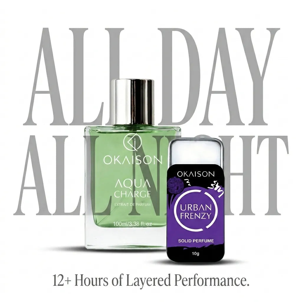 OKAISON Fresh & Fierce Perfume Duo | Aqua Charge Body Perfume + Urban Frenzy Solid Perfume | Long-Lasting Active & Night Occasion Fragrance Set