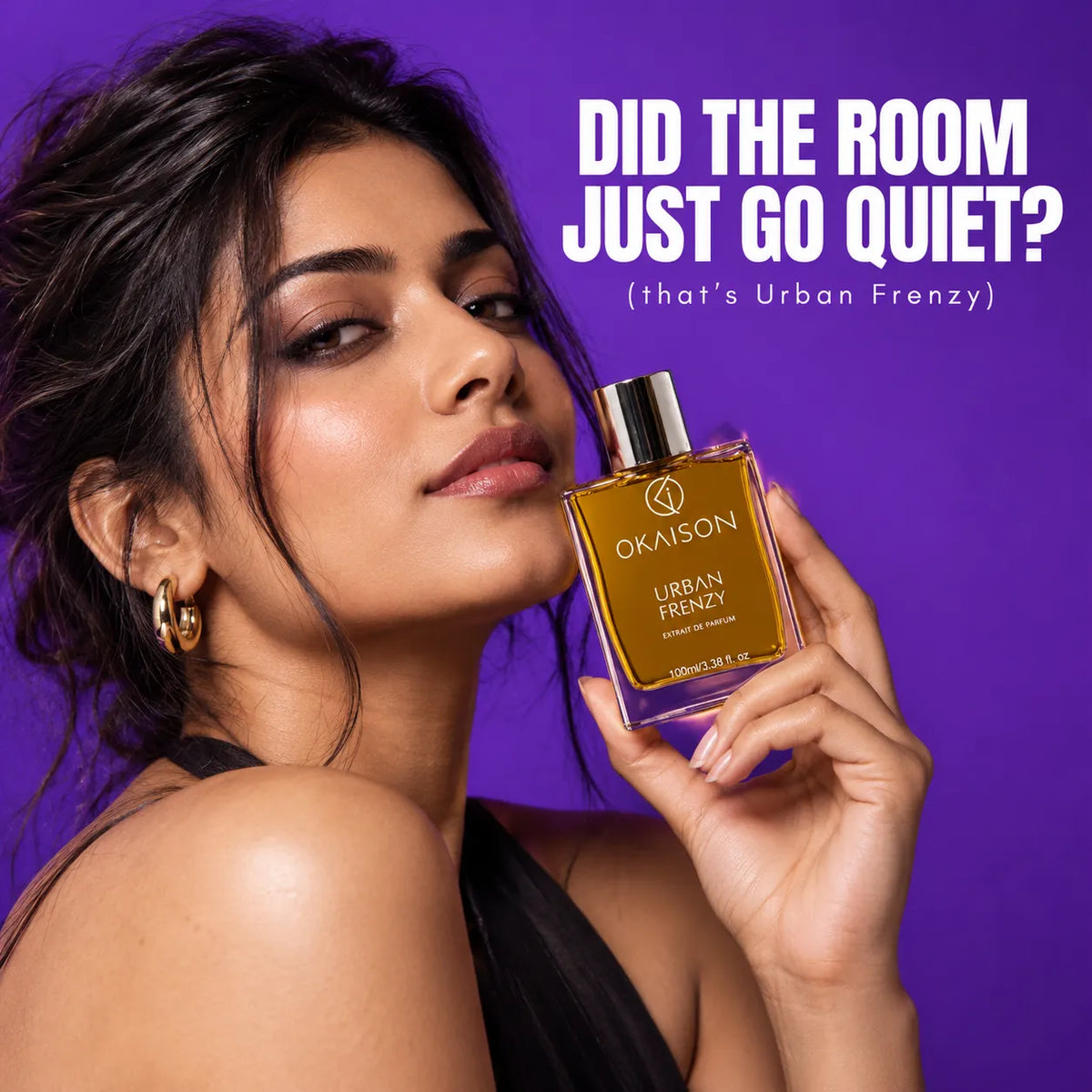 OKAISON Urban Frenzy Extrait de Parfum — cap detail, premium black gold finish